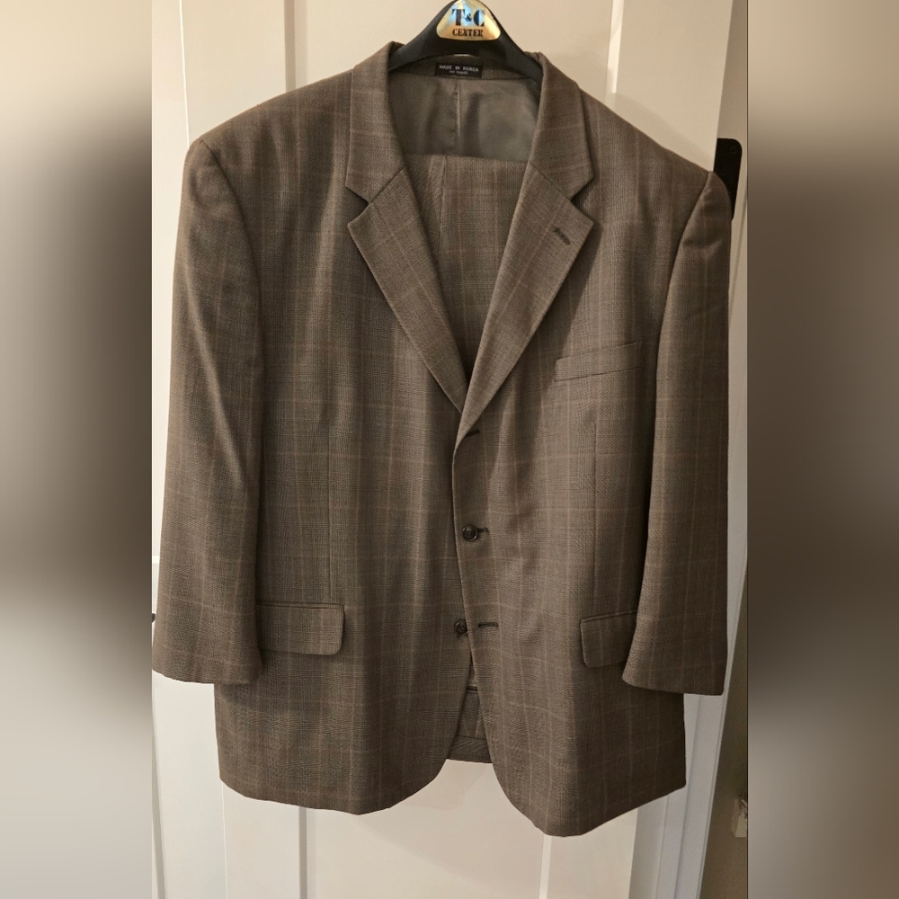 John Claredon Classic Brown Plaid Men's Suit Coat 50R